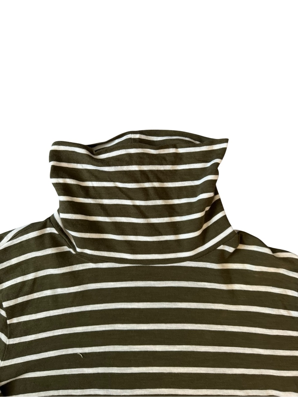 Madewell Olive Green & White Striped Turtleneck Long Sleeve Tee - Picture 3 of 7